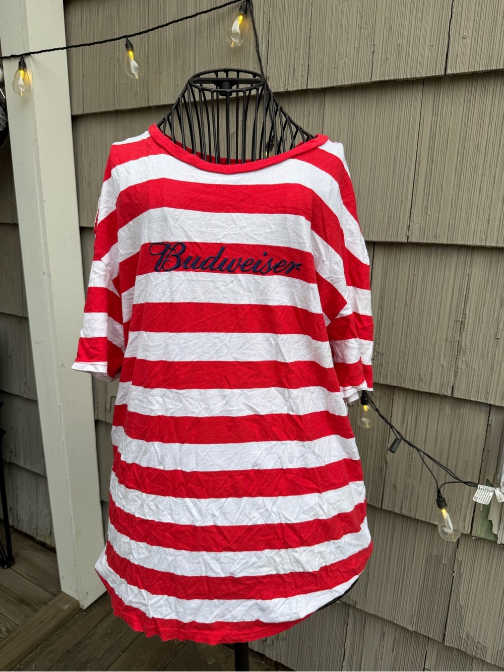 PacSun Red and White Striped Budweiser Tee
